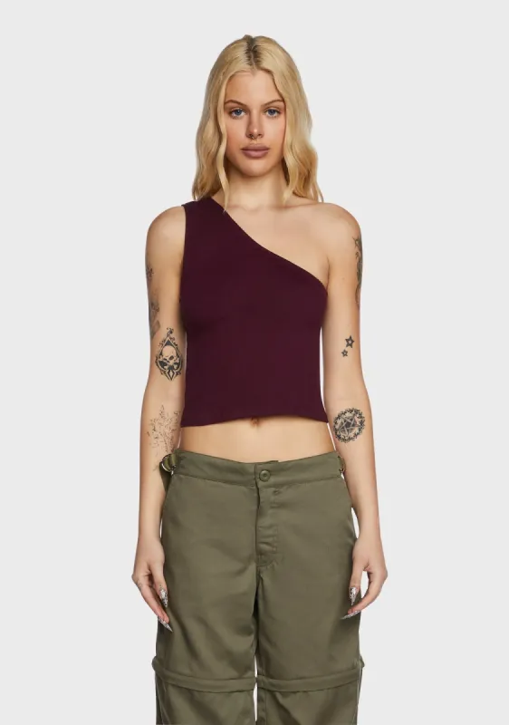 Bay One Shoulder Top - Dark Red sold by Dolls Kill