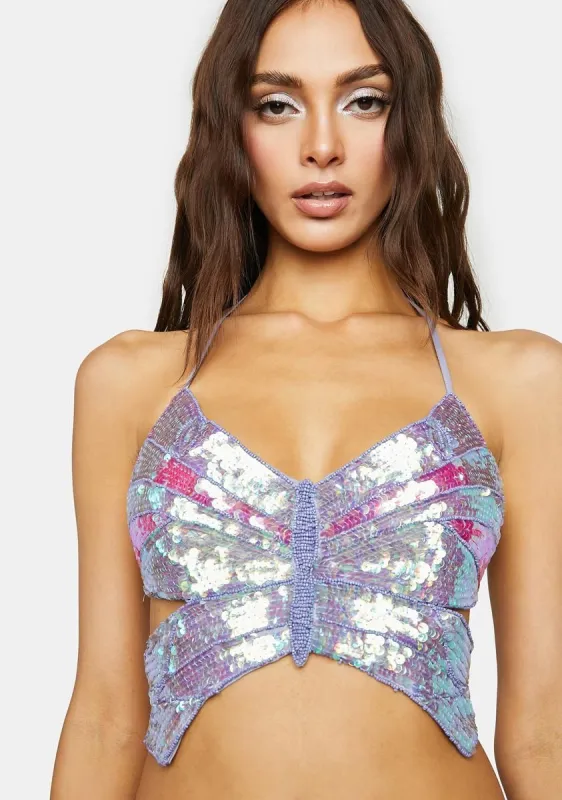 Lilac Playa Dreamin' Butterfly Top sold by Dolls Kill