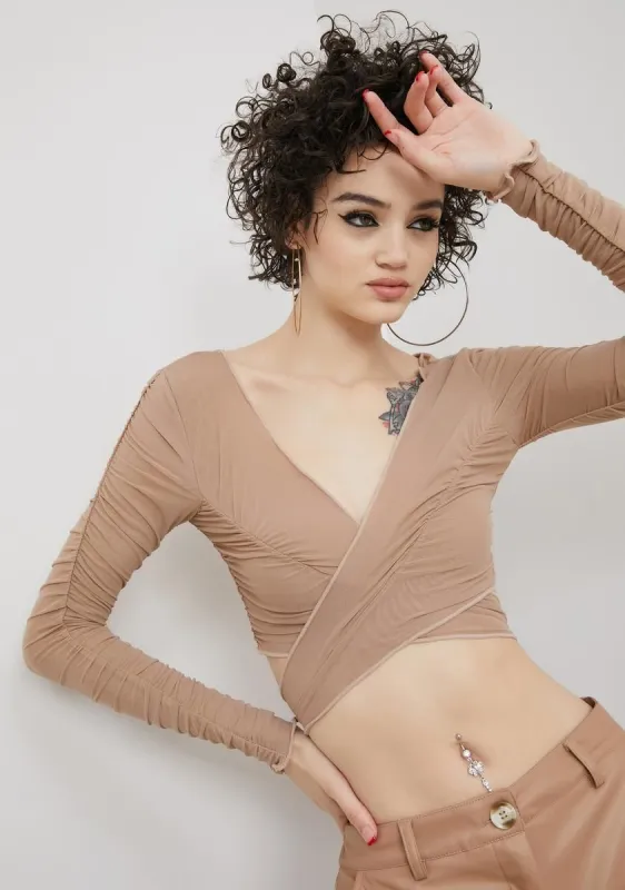 Taupe Match My Energy Wrap Top sold by Dolls Kill