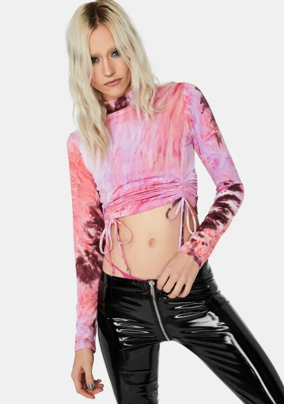 Lavender Days Pass Ruched Tie Dye Crop Top sold by Dolls Kill