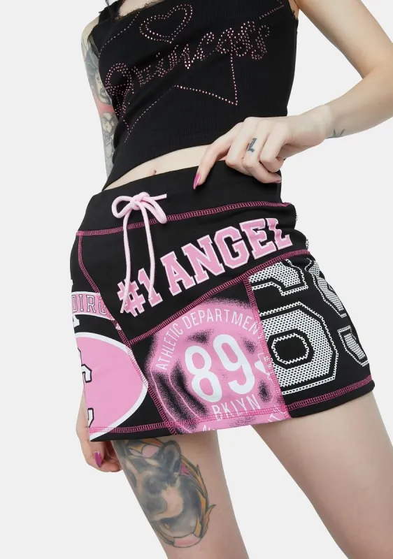 Angel Print Patchwork Mini Skirt sold by Dolls Kill