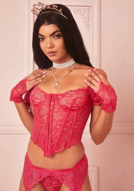 Rubine Yours Truly Lace Corset & Gloves sold by Dolls Kill