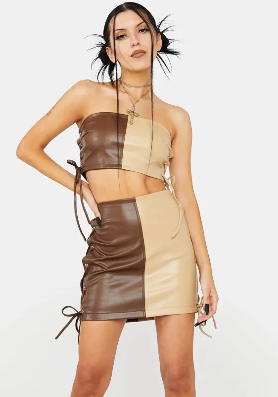 Mocha Mixed Feelings Skirt Set sold by Dolls Kill