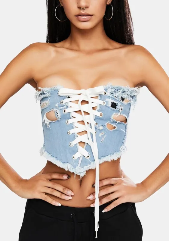 What's Girl Code Denim Corset sold by Dolls Kill