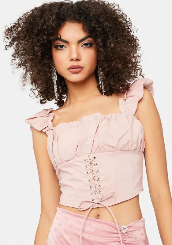 Glamour Lights Ruffle Lace Up Corset Top sold by Dolls Kill