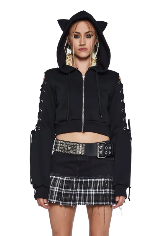 Kitty Karma Lace Up Hoodie sold by Dolls Kill
