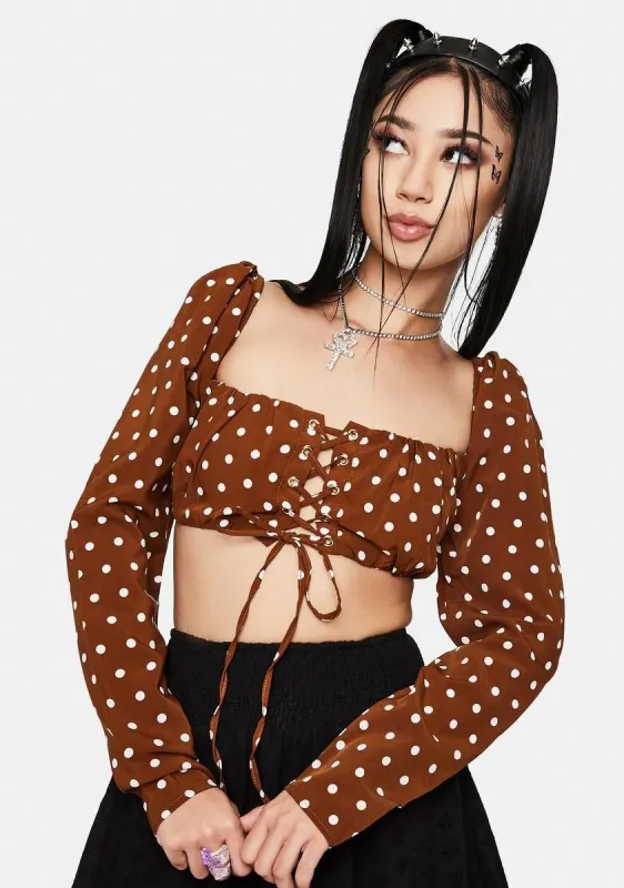 Coffee Cream Polka Dot Micro Crop Top sold by Dolls Kill