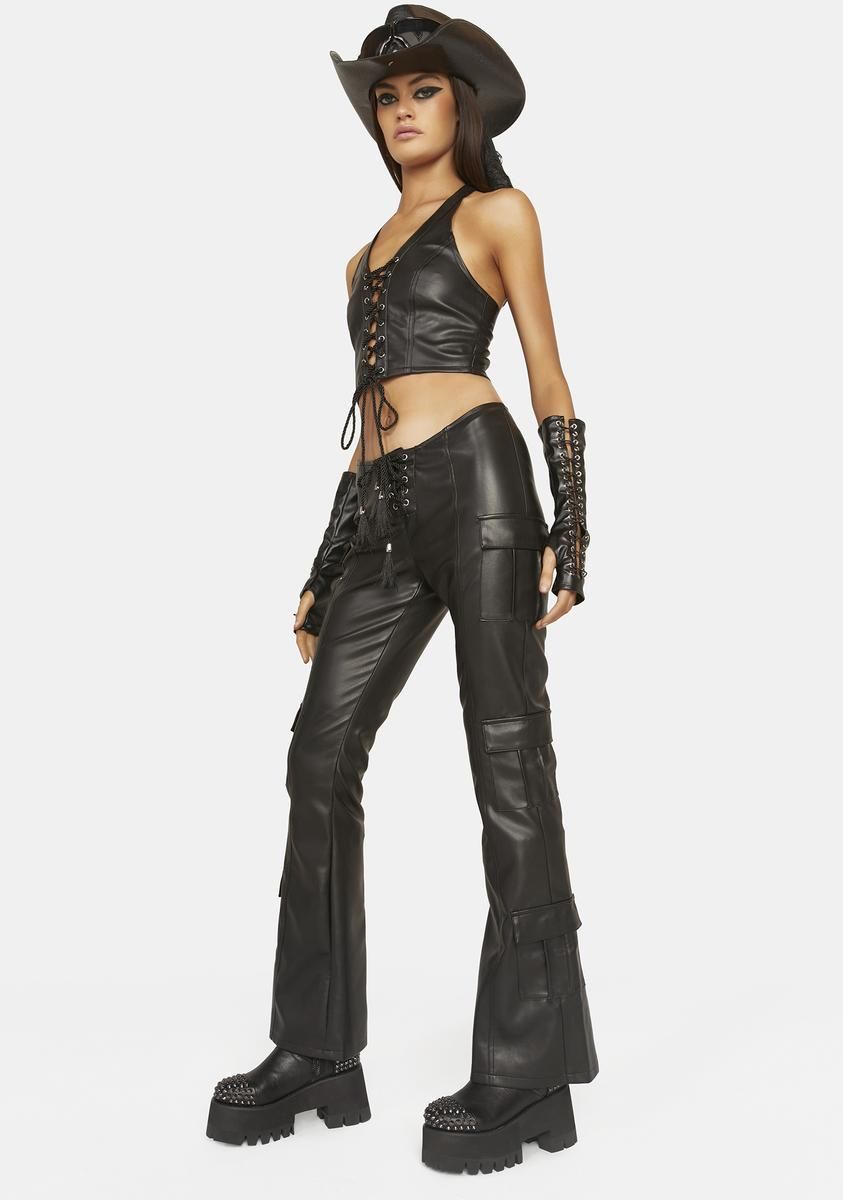 Groundwork Cargo Flare Pants sold by Dolls Kill