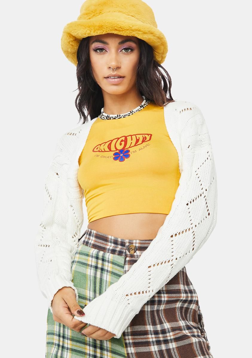 Bliss Soon To Be Knitted Crop Shrug sold by Dolls Kill