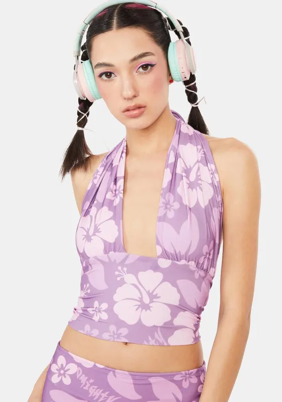 Purple Hibiscus Halter Top sold by Dolls Kill