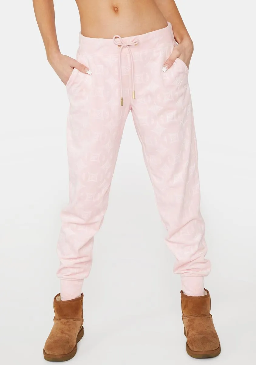 Whisper Pink Embossed Velour Pants sold by Dolls Kill