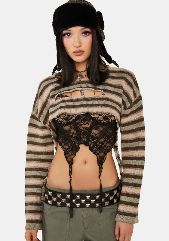 Molly Stripes Tie Knitted Shrug sold by Dolls Kill