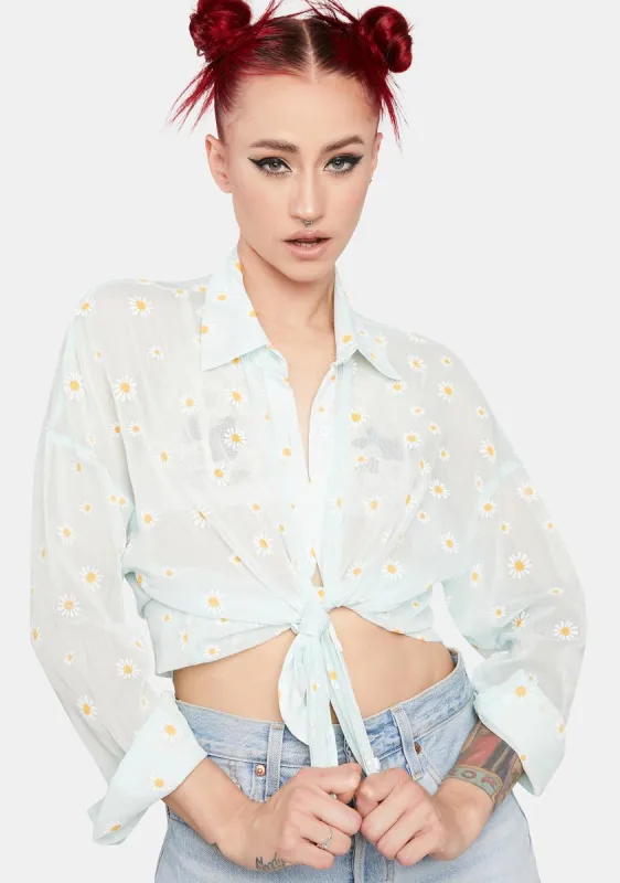 Sage Rise And Shine Button Down Blouse sold by Dolls Kill