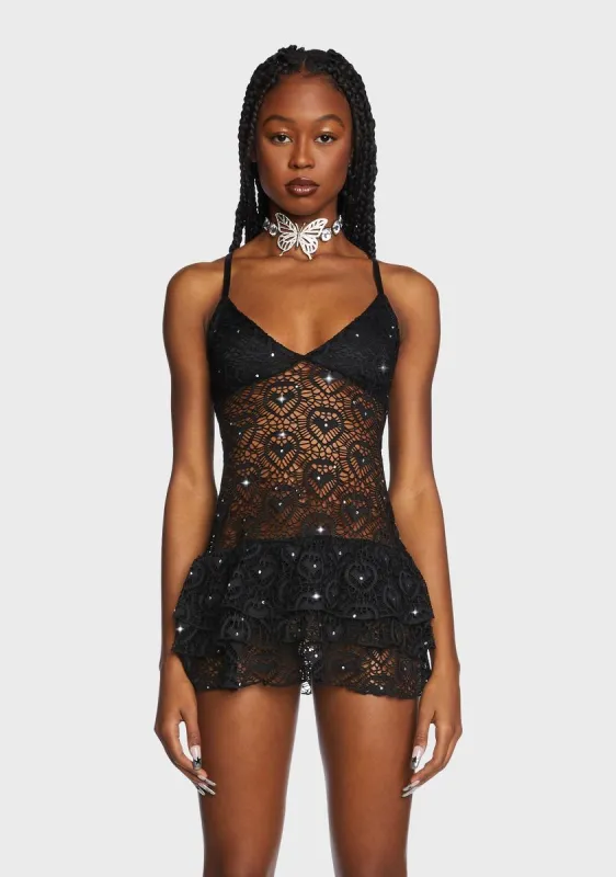 Dark Stilettos On Lace Rhinestone Dress sold by Dolls Kill