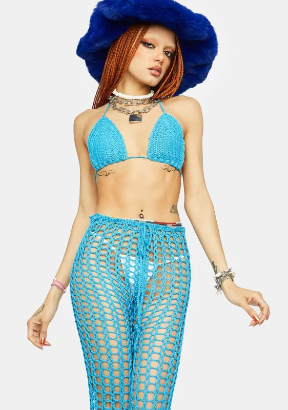 Teal Summer Stunner Crochet Pants Set sold by Dolls Kill