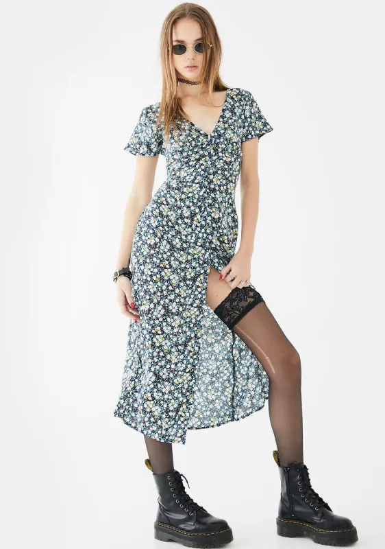 Navy Floral Larin Midi Dress sold by Dolls Kill