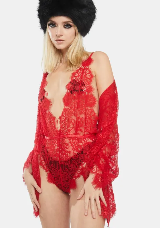Cherry Ravishing Reverie Lace Robe Set sold by Dolls Kill