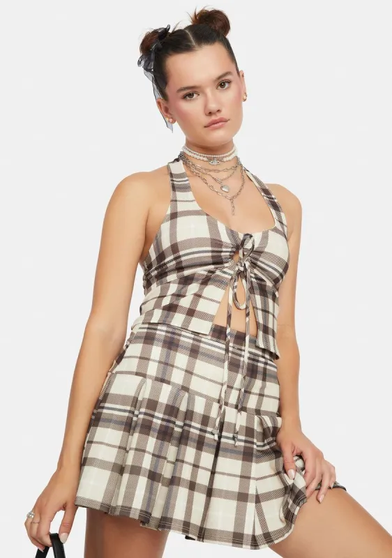 Brownie Chic Vanity Plaid Skirt Set sold by Dolls Kill