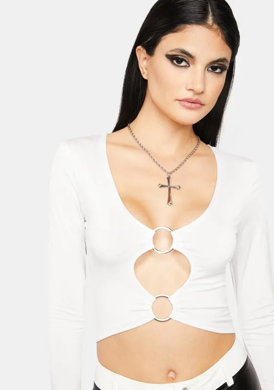 Blanc Gift Of A Friend Long Sleeve Crop Top sold by Dolls Kill