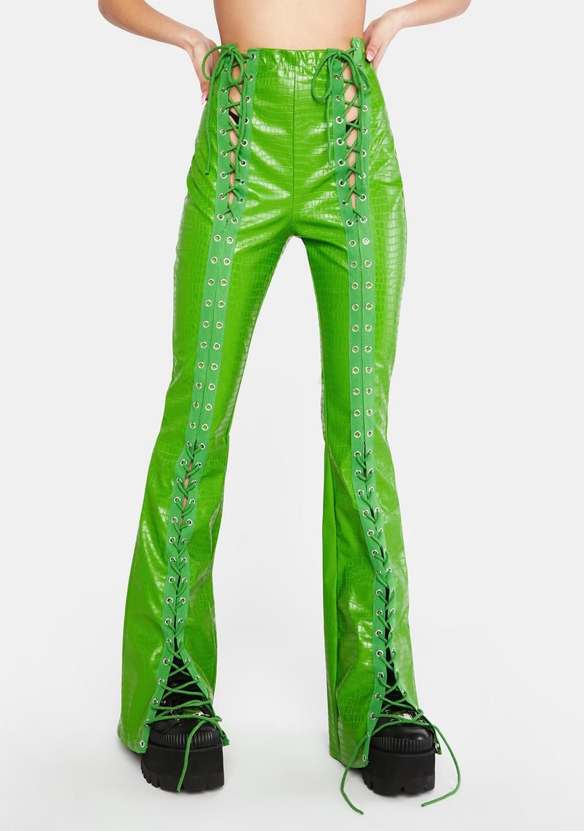 Emerald Stairway To Me Crocodile Pants sold by Dolls Kill