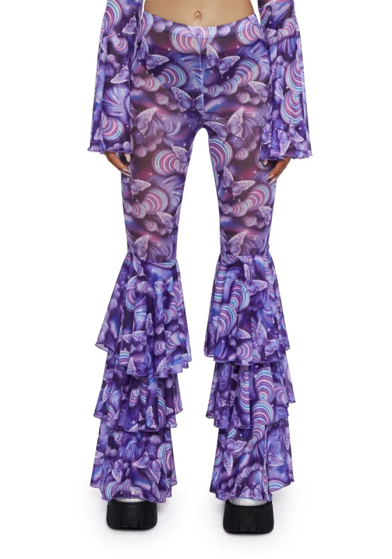 Pixie Wishes Mesh Flare Pants - Purple sold by Dolls Kill