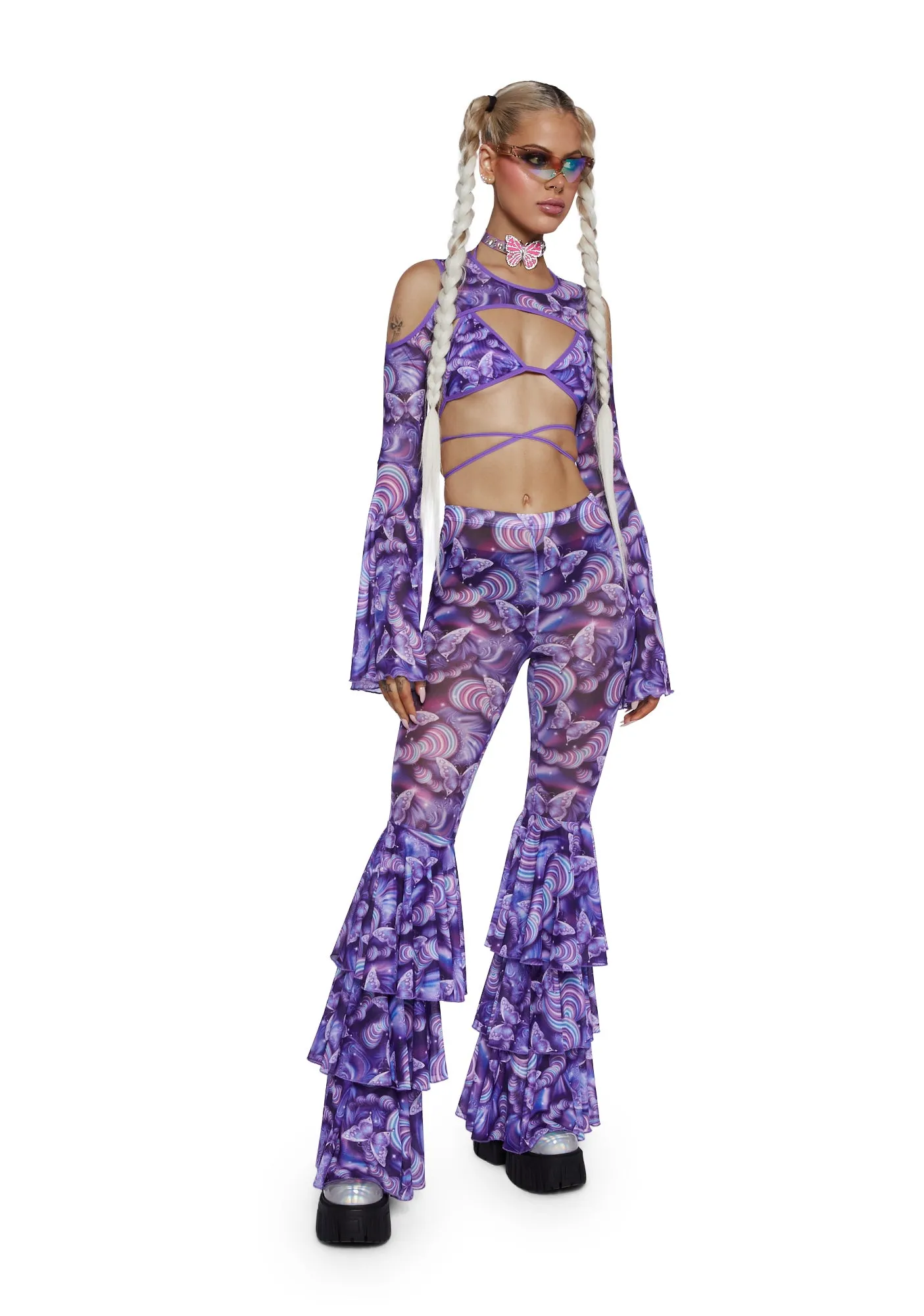 Pixie Wishes Mesh Flare Pants - Purple sold by Dolls Kill product image thumbnail 2