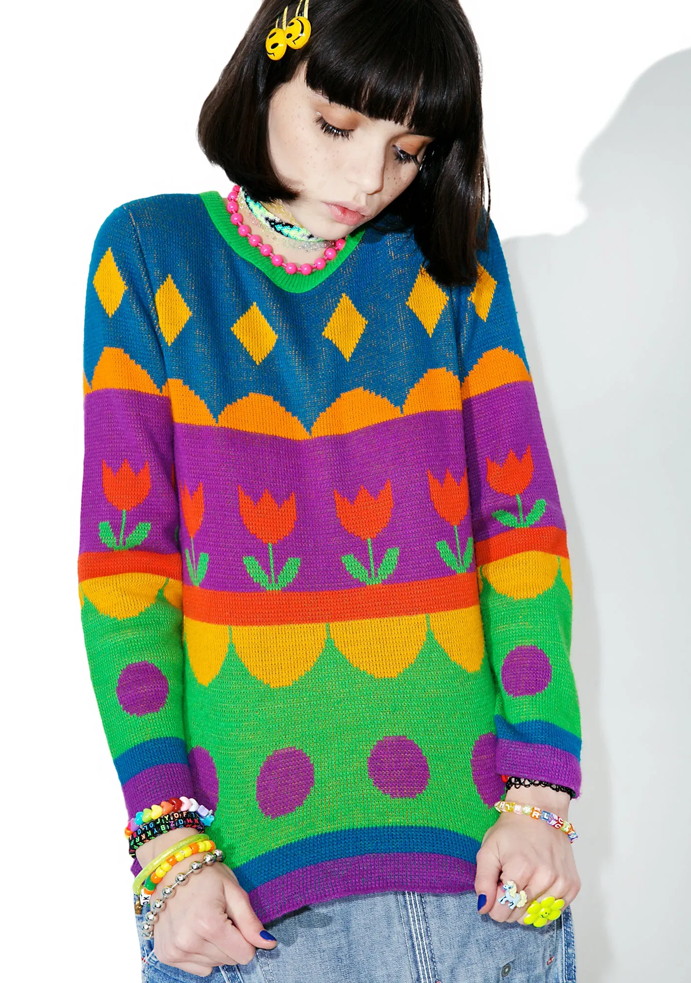 Vintage Rainbow Tulip Sweater sold by Dolls Kill