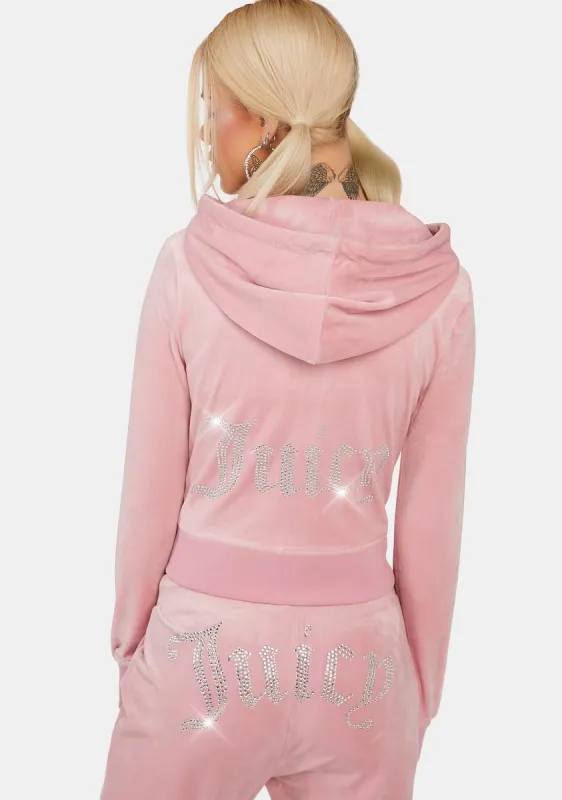 Rose OG Big Bling Velour Hoodie sold by Dolls Kill