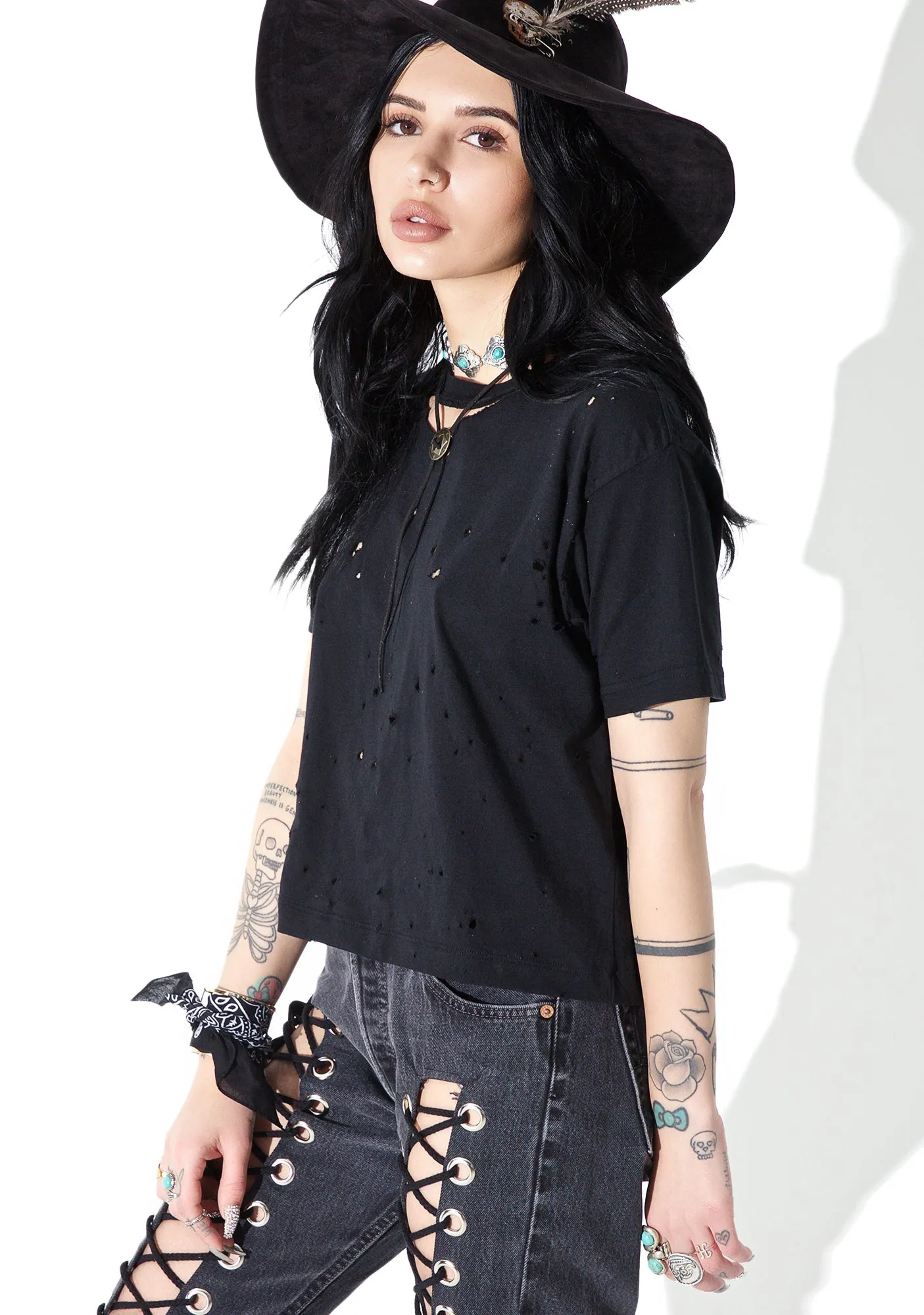 Reworked Distressed Crop Tee sold by Dolls Kill product image thumbnail 3