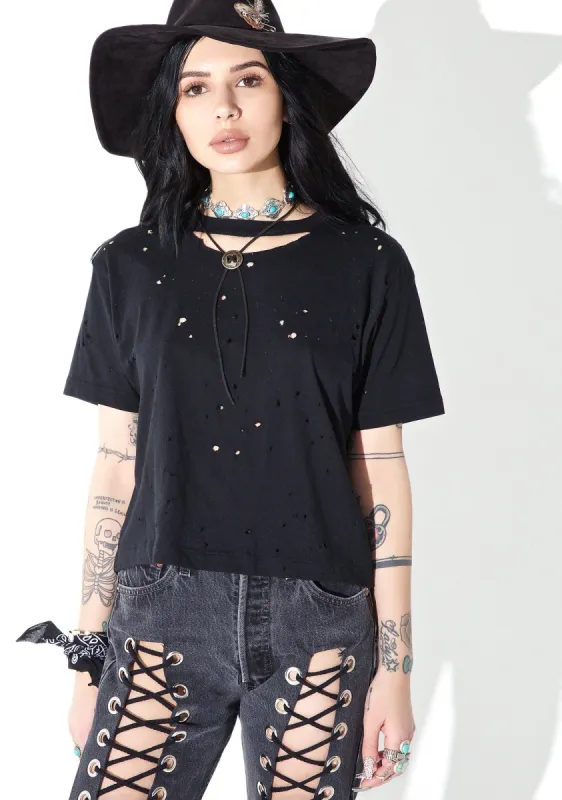 Reworked Distressed Crop Tee sold by Dolls Kill