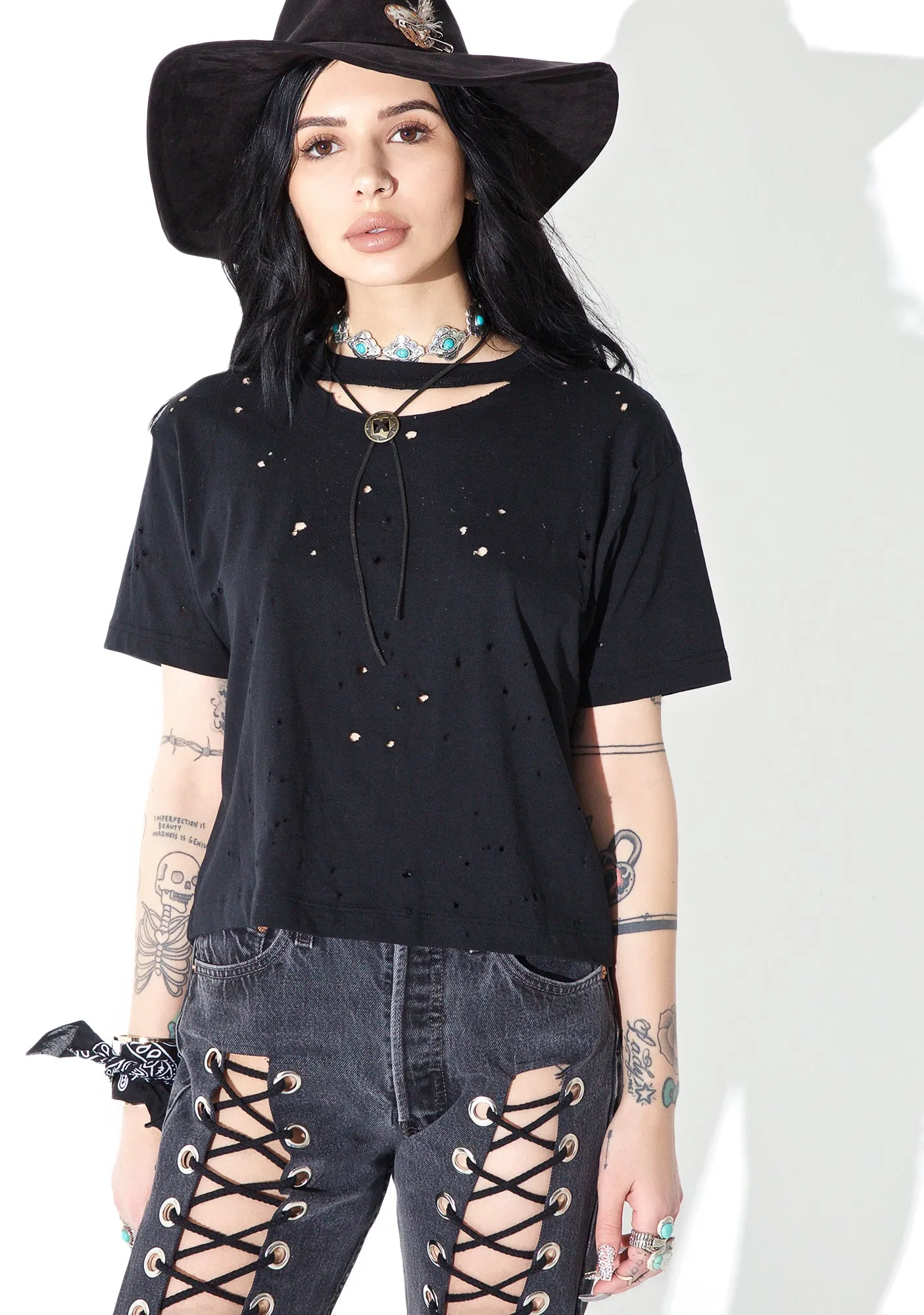 Reworked Distressed Crop Tee sold by Dolls Kill