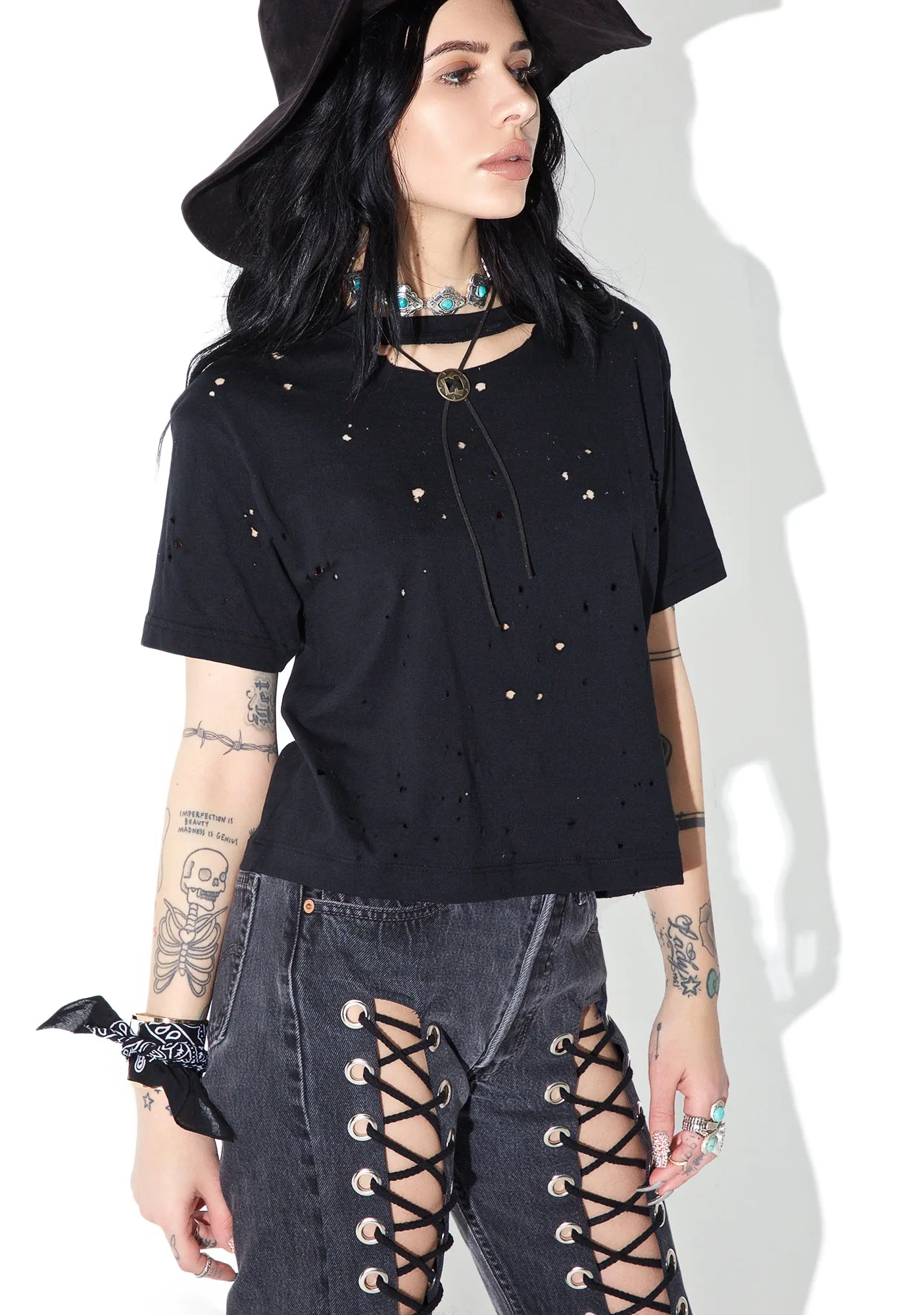 Reworked Distressed Crop Tee sold by Dolls Kill product image thumbnail 2