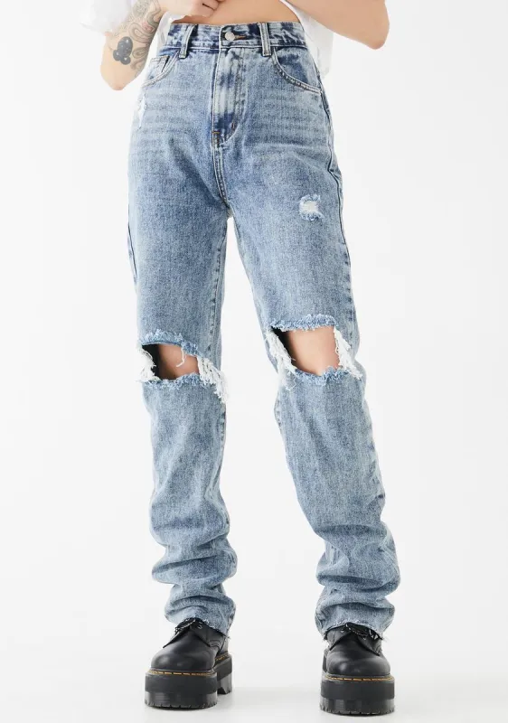 Mid Wash Long Straight Leg Jeans sold by Dolls Kill
