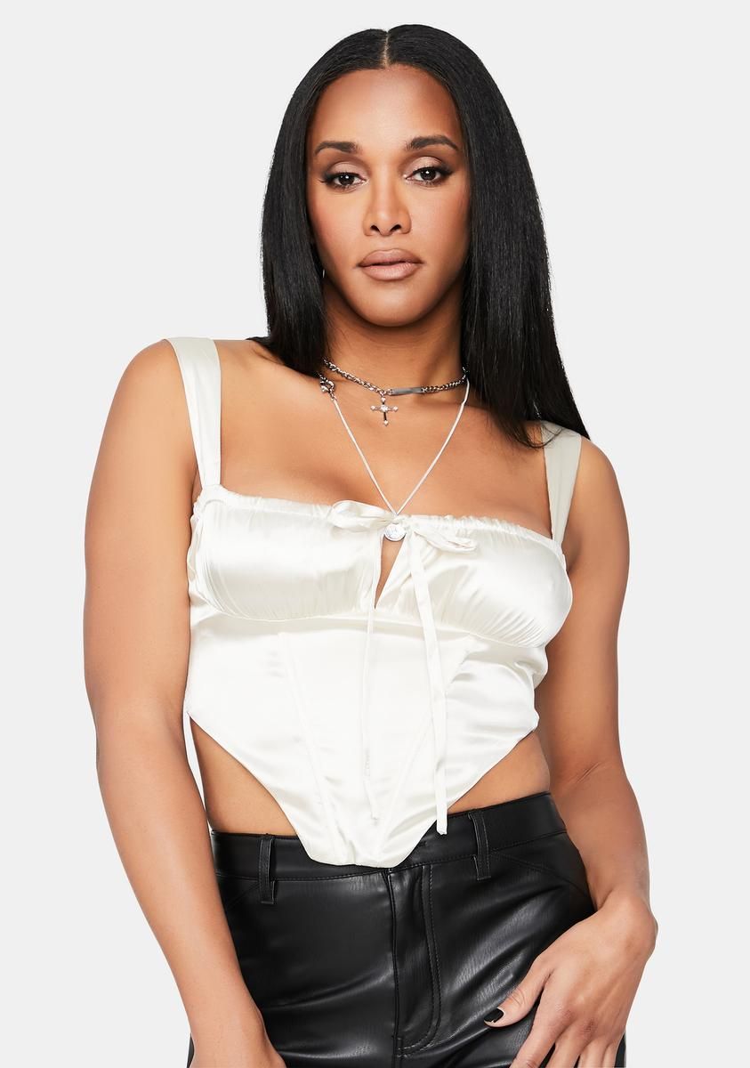 Ivory Secret Looks Satin Crop Tank Top sold by Dolls Kill