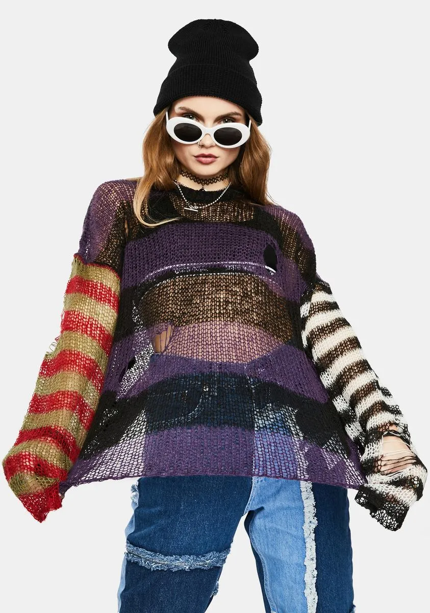 Dork Sheer Knit Striped Sweater sold by Dolls Kill