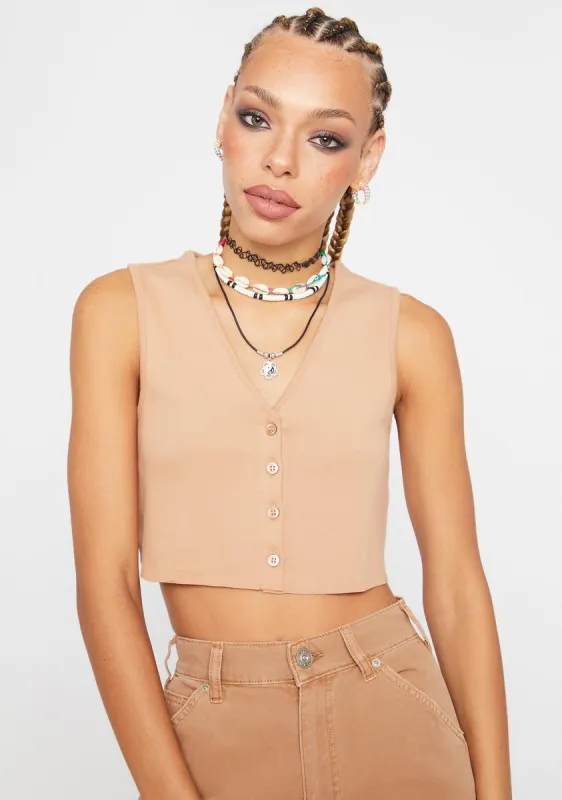 Tawny Button Through Tank sold by Dolls Kill