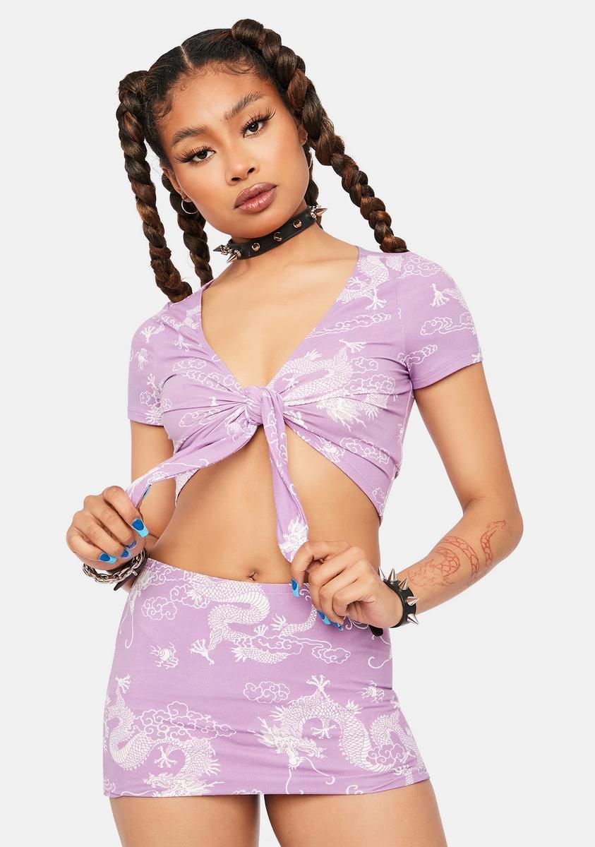 Lavender Skies On Fire Mini Skirt Set sold by Dolls Kill