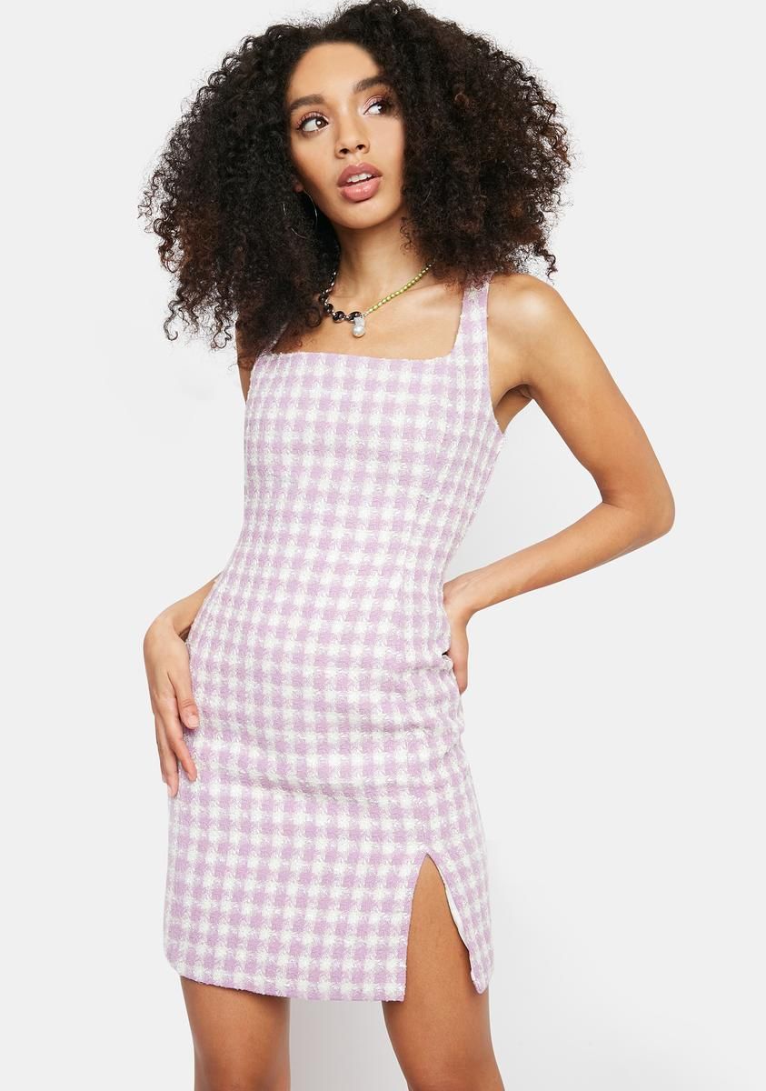 Lilac Houndstooth Print Mini Dress sold by Dolls Kill