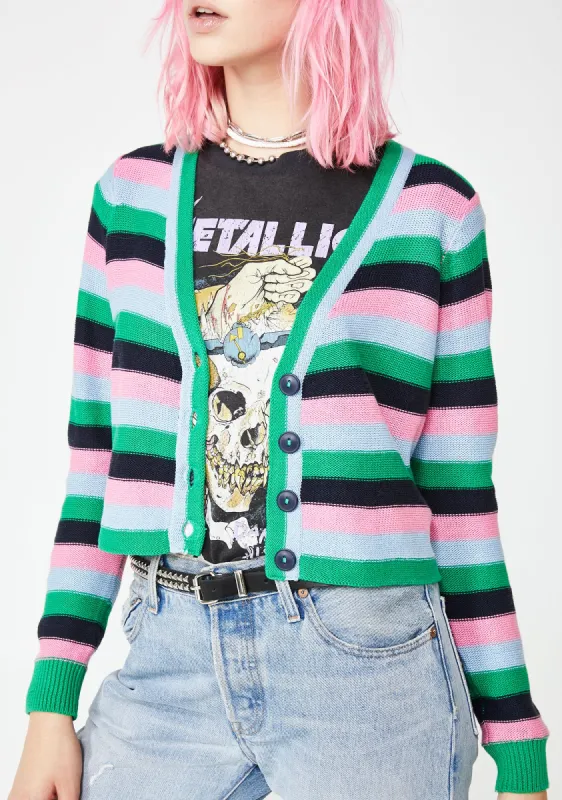 Crop Stripe Cardigan sold by Dolls Kill
