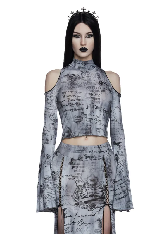 Dark Writings Long Sleeve Top sold by Dolls Kill