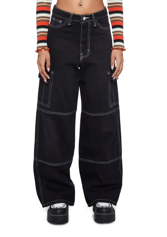 Contrast Stitch Wide Leg Jeans sold by Dolls Kill