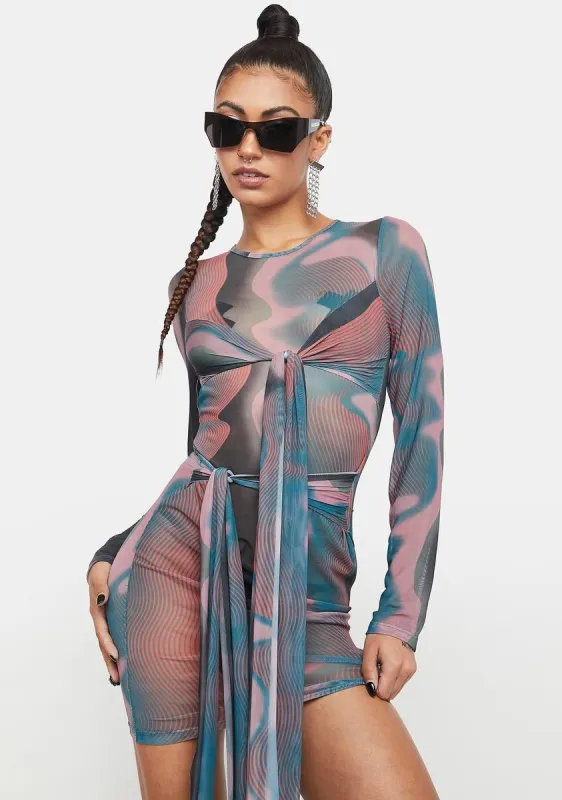 Muted Mood Wavy Print Mini Dress sold by Dolls Kill
