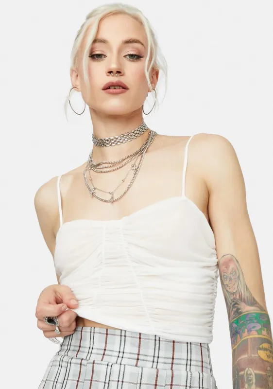 Sugar Popular Page Sheer Ruched Crop Top sold by Dolls Kill