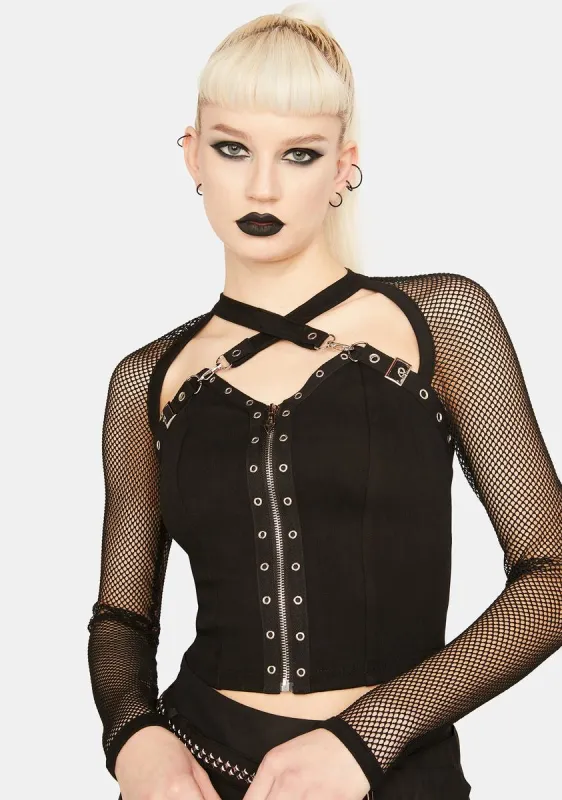 Studded Zipper Mesh Top sold by Dolls Kill