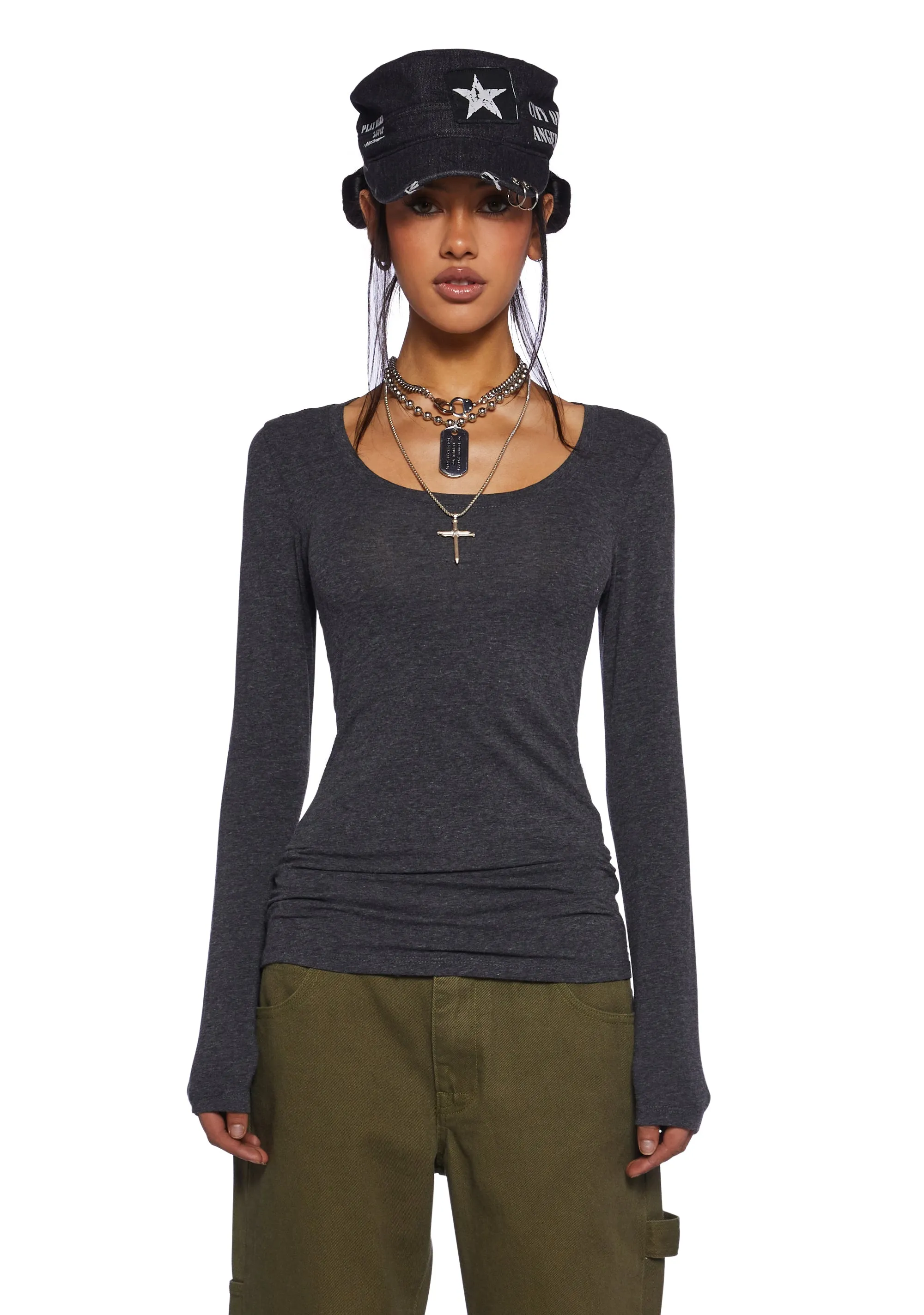 Casual Meetups Long Sleeve Top - Gray sold by Dolls Kill