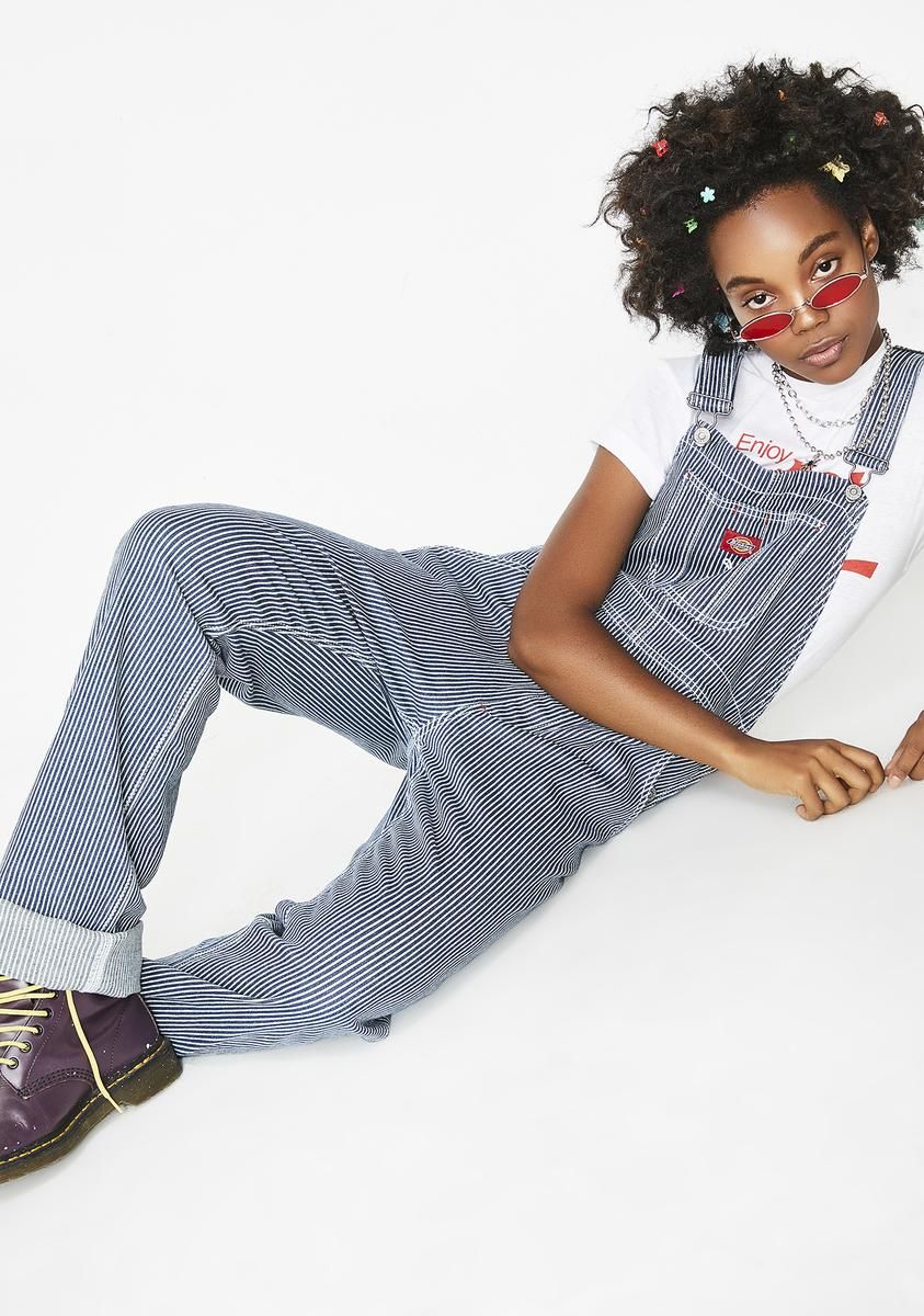Hickory Stripe Denim Overalls sold by Dolls Kill