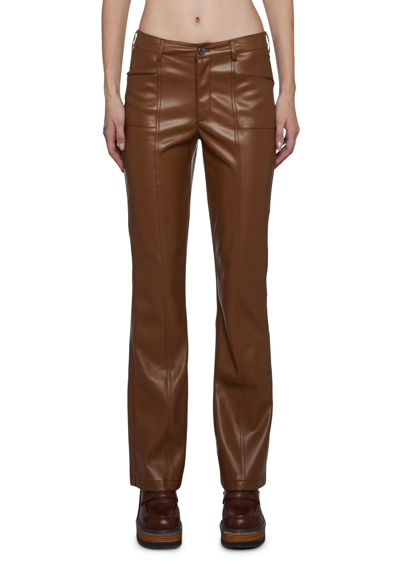 Ready For Fun Vegan Leather Pants - Brown sold by Dolls Kill