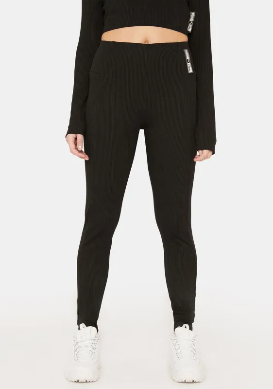 Black Team Ribbed Leggings sold by Dolls Kill
