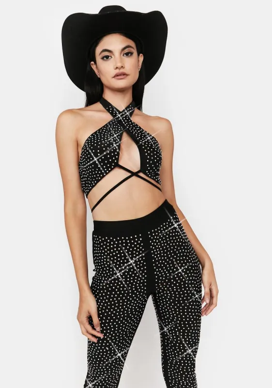 Midnight Dare To Dazzle Rhinestone Pants Set sold by Dolls Kill