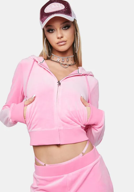 Pink OG Big Bling Velour Hoodie made by Juicy Couture